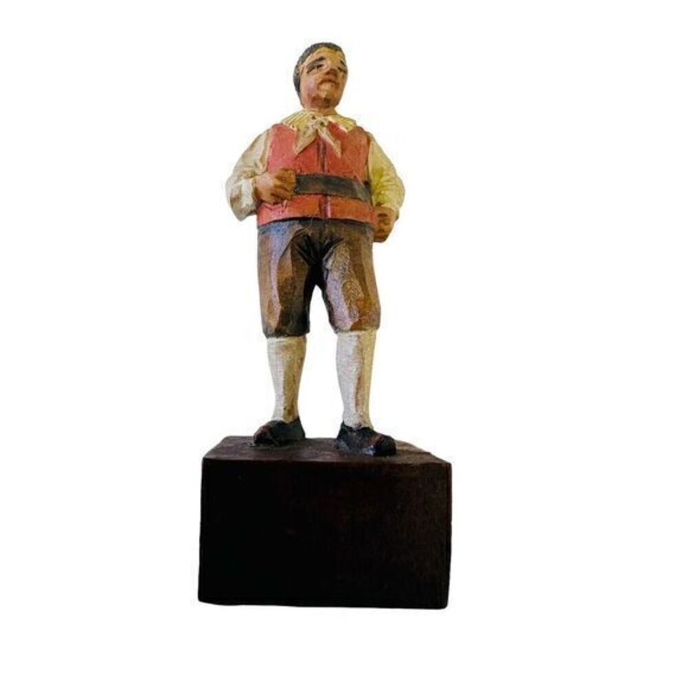 Vintage Anri Style Carved Wood Man Figurine ITALY 3 1/8"‎ Villager